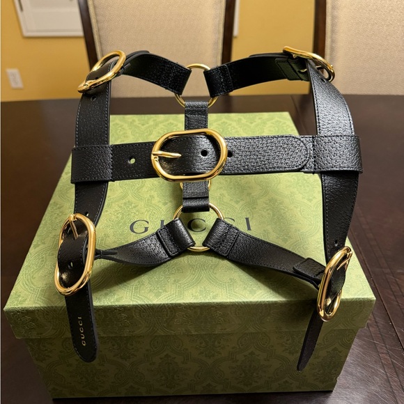 New Authentic Gucci GG Logo Leather Dog Harness - Picture 3 of 12